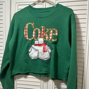 Coke Cropped Christmas Sweater, Size Large